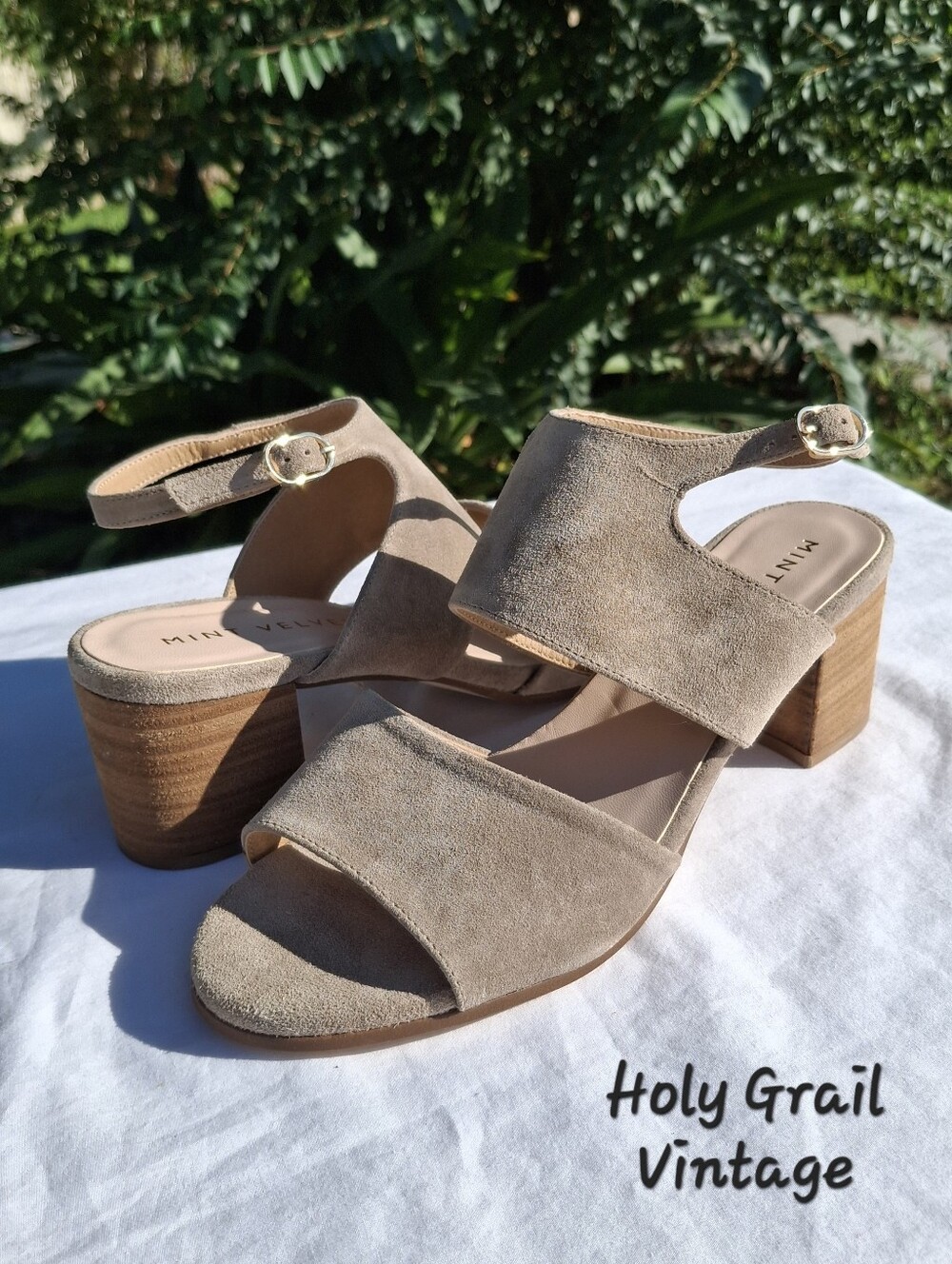 Mint Velvet Arna Natural Suede Cut Out Block Heel Round Toe Slingback Sandal 8.5 - Picture 1 of 10